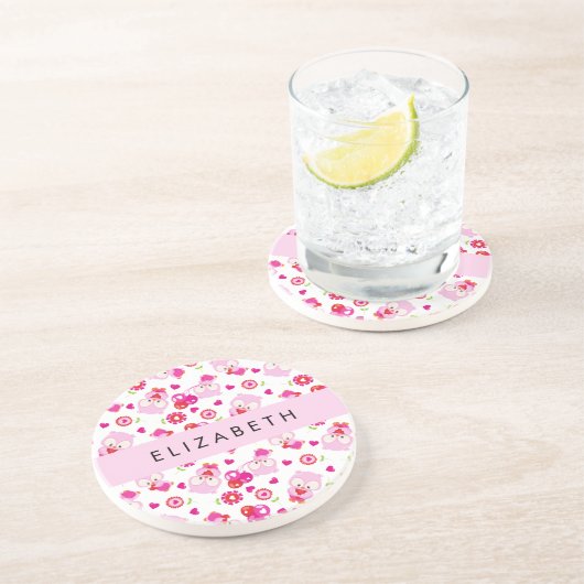 Patroon van uilen, schattige uilen, roze uilen, Jo Zandsteen Onderzetter (Zijkant)