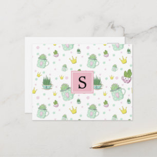 Patroon van vetplanten, cactus patroon, monogram briefkaart