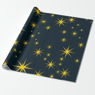 Patroon van vette gele sterren met blauwe achtergr cadeaupapier