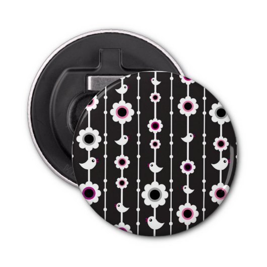 patroon van vogel en bloemen button flesopener (Voorkant)
