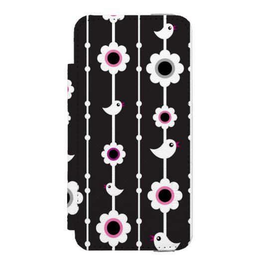 patroon van vogel en bloemen incipio iPhone portemonnee hoesje (Voorkant Agenda)