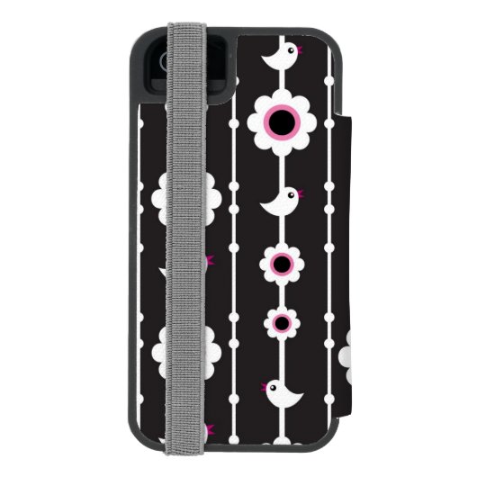 patroon van vogel en bloemen incipio iPhone portemonnee hoesje (Agenda Achterkant)