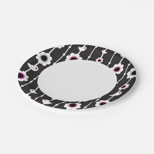 patroon van vogel en bloemen papieren bordje (Gekanteld)