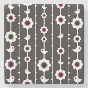 patroon van vogel en bloemen stenen onderzetter