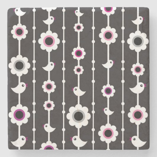 patroon van vogel en bloemen stenen onderzetter (Voorkant)