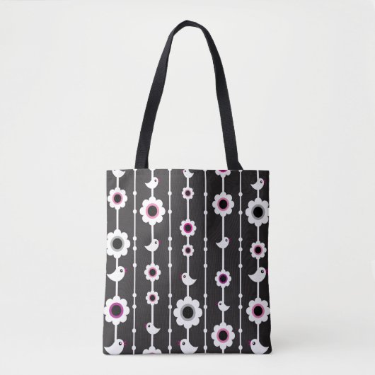 patroon van vogel en bloemen tote bag (Voorkant)