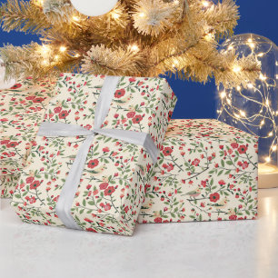 Patroon van vogels en rode bloemen op een tak cadeaupapier