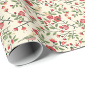 Patroon van vogels en rode bloemen op een tak cadeaupapier (Rol Hoek)