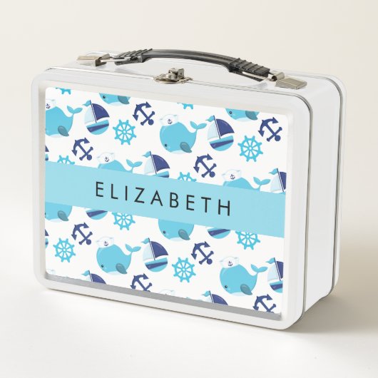 Patroon van walvissen, blauwe walvissen, Jouw naam (Voorkant)