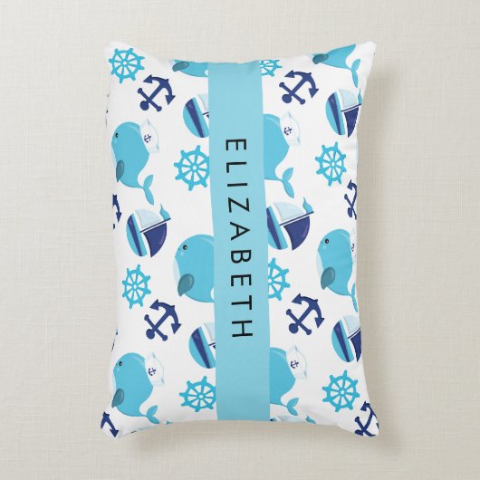 Patroon van walvissen, blauwe walvissen, Jouw naam Accent Kussen (Voorkant(Verticaal))