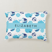 Patroon van walvissen, blauwe walvissen, Jouw naam Accent Kussen (Achterkant)