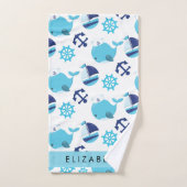 Patroon van walvissen, blauwe walvissen, Jouw naam Bad Handdoek (Handdoek)