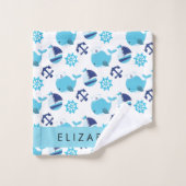 Patroon van walvissen, blauwe walvissen, Jouw naam Bad Handdoek (Wasdoekje)