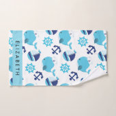 Patroon van walvissen, blauwe walvissen, Jouw naam Bad Handdoek (Handdoek)
