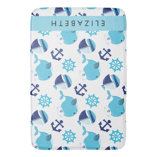 Patroon van walvissen, blauwe walvissen, Jouw naam Badmat (Voorkant Verticaal)