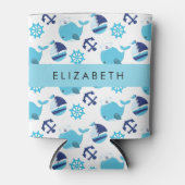 Patroon van walvissen, blauwe walvissen, Jouw naam Blikjeskoeler (Voorkant)