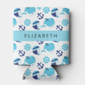 Patroon van walvissen, blauwe walvissen, Jouw naam Blikjeskoeler (Achterkant)