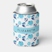 Patroon van walvissen, blauwe walvissen, Jouw naam Blikjeskoeler (Blikje Achterkant)