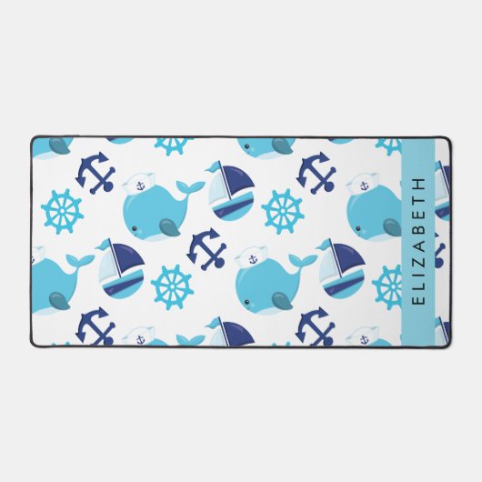 Patroon van walvissen, blauwe walvissen, Jouw naam Bureaumat (Voorkant)