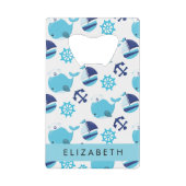 Patroon van walvissen, blauwe walvissen, Jouw naam Creditkaart Flessenopener (Voorkant)