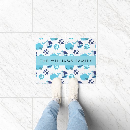 Patroon van walvissen, blauwe walvissen, Jouw naam Deurmat (Binnen)