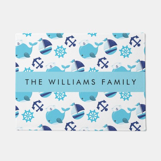 Patroon van walvissen, blauwe walvissen, Jouw naam Deurmat (Voorkant)