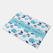 Patroon van walvissen, blauwe walvissen, Jouw naam Deurmat (Schuin)