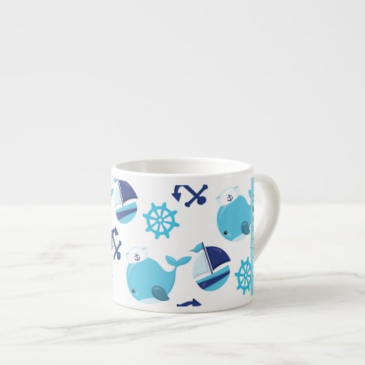 Patroon van walvissen, blauwe walvissen, Jouw naam Espresso Kop (Voorkant rechts)