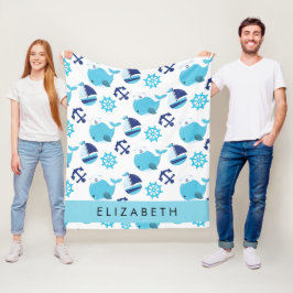 Patroon van walvissen, blauwe walvissen, Jouw naam Fleece Deken