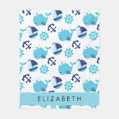 Patroon van walvissen, blauwe walvissen, Jouw naam Fleece Deken (Voorkant)