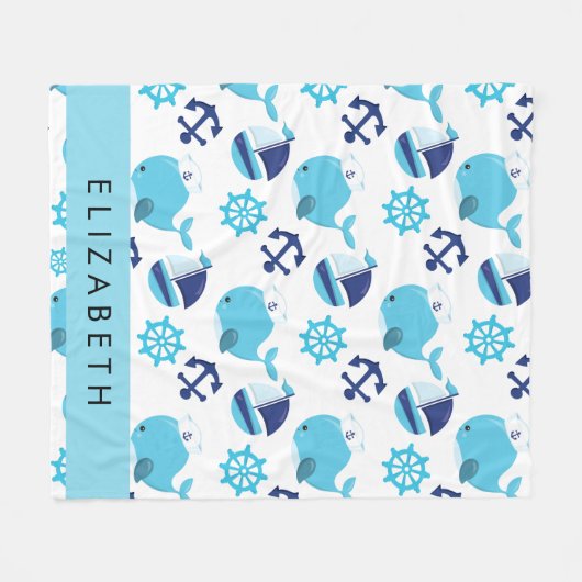 Patroon van walvissen, blauwe walvissen, Jouw naam Fleece Deken (Voorkant (Horizontaal))