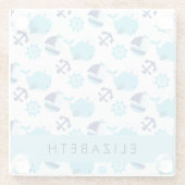 Patroon van walvissen, blauwe walvissen, Jouw naam Glazen Onderzetter (Achterkant)