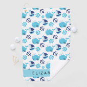Patroon van walvissen, blauwe walvissen, Jouw naam Golfhanddoek (Insitu)