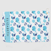 Patroon van walvissen, blauwe walvissen, Jouw naam Golfhanddoek (Horizontaal)