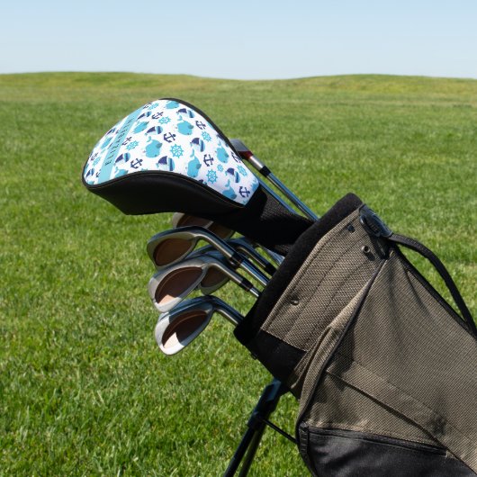 Patroon van walvissen, blauwe walvissen, Jouw naam Golfheadcover (Insitu)