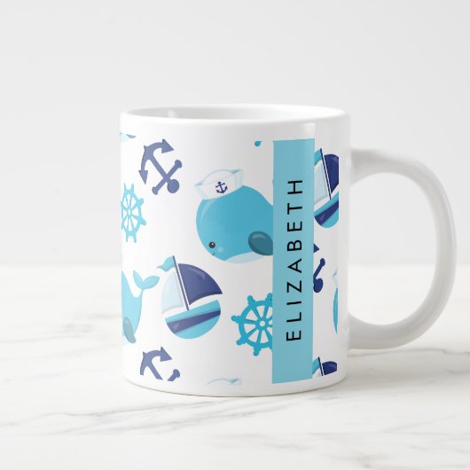 Patroon van walvissen, blauwe walvissen, Jouw naam Grote Koffiekop (Rechts)