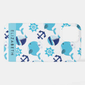 Patroon van walvissen, blauwe walvissen, Jouw naam iPhone Hoesje (Achterkant horizontaal)