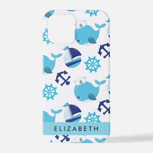 Patroon van walvissen, blauwe walvissen, Jouw naam iPhone Hoesje (Achterkant)