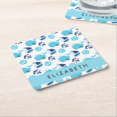 Patroon van walvissen, blauwe walvissen, Jouw naam Kartonnen Onderzetters (Schuin)