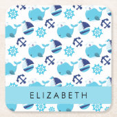 Patroon van walvissen, blauwe walvissen, Jouw naam Kartonnen Onderzetters (Voorkant)