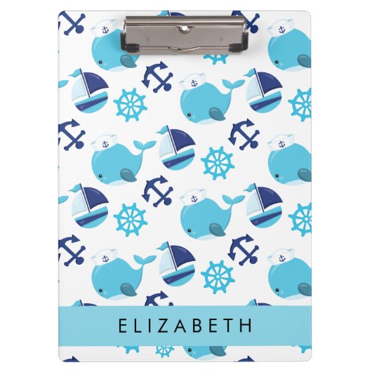 Patroon van walvissen, blauwe walvissen, Jouw naam Klembord (Voorkant)