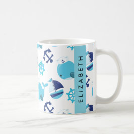 Patroon van walvissen, blauwe walvissen, Jouw naam Koffiemok