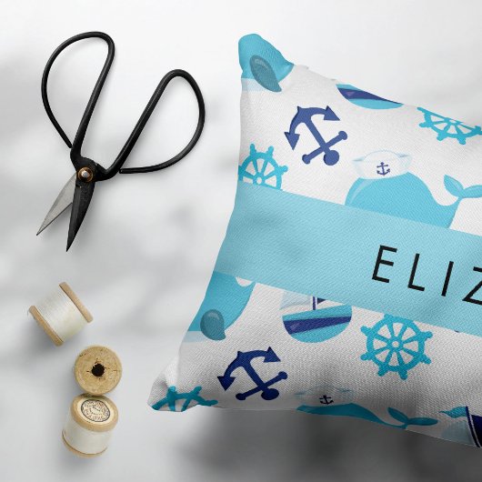 Patroon van walvissen, blauwe walvissen, Jouw naam Kussensloop