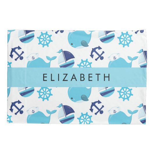 Patroon van walvissen, blauwe walvissen, Jouw naam Kussensloop (Achterkant)