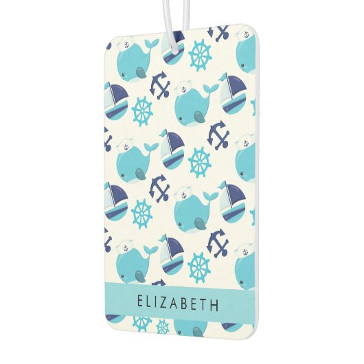 Patroon van walvissen, blauwe walvissen, Jouw naam Luchtverfrisser (Links)