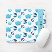 Patroon van walvissen, blauwe walvissen, Jouw naam Muismat (Met muis)