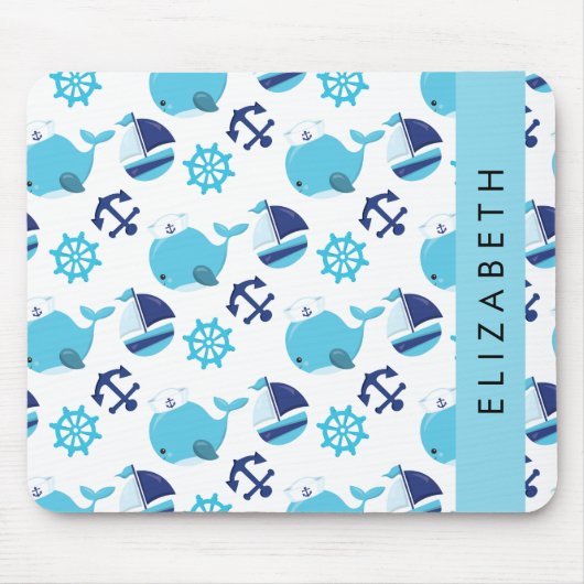 Patroon van walvissen, blauwe walvissen, Jouw naam Muismat (Voorkant)