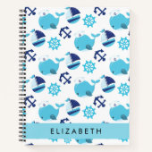 Patroon van walvissen, blauwe walvissen, Jouw naam Notitieboek (Voorkant)