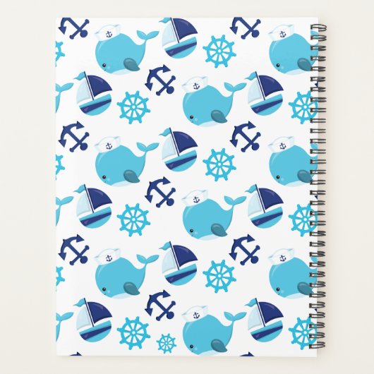 Patroon van walvissen, blauwe walvissen, Jouw naam Planner (Achterkant)