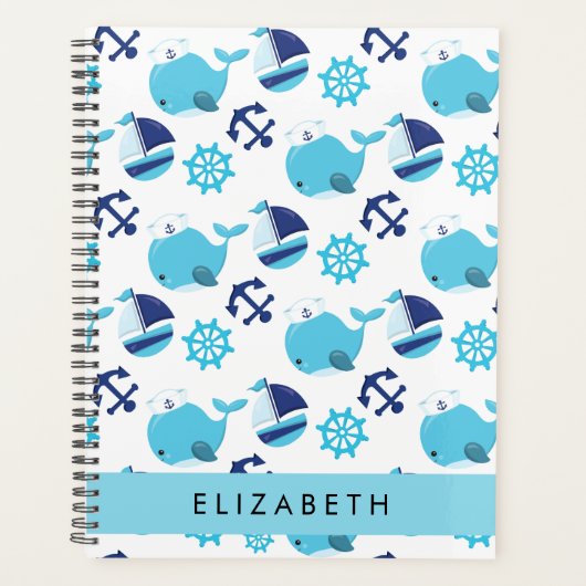 Patroon van walvissen, blauwe walvissen, Jouw naam Planner (Voorkant)